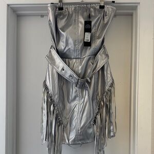 Fashion Nova Silver Strapless Dress